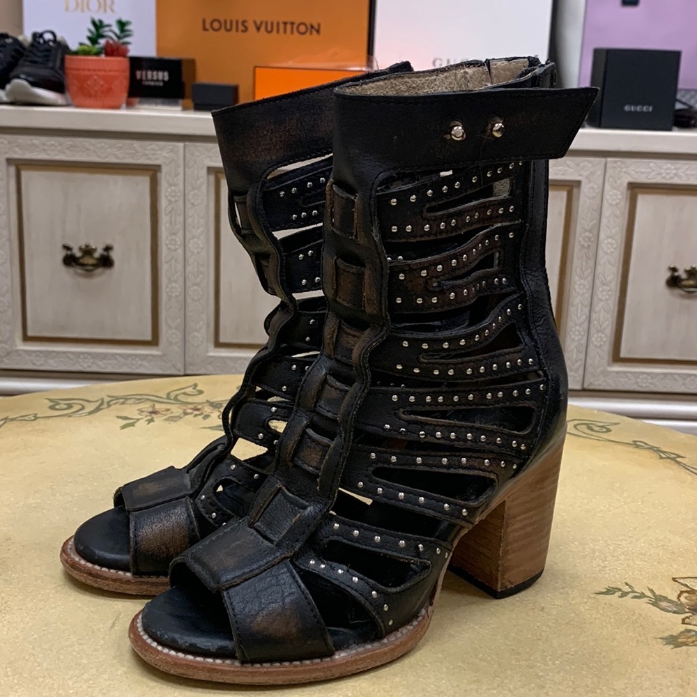 Freebird By Steven Leather Sandal Boots Size 6 Heel Height 3”